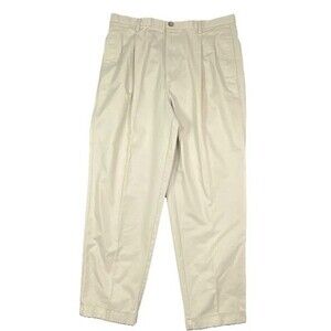 VTG Ralph Lauren Mens Pleated Trouser 36 Khaki Cuffed High Waist 90s Preppy